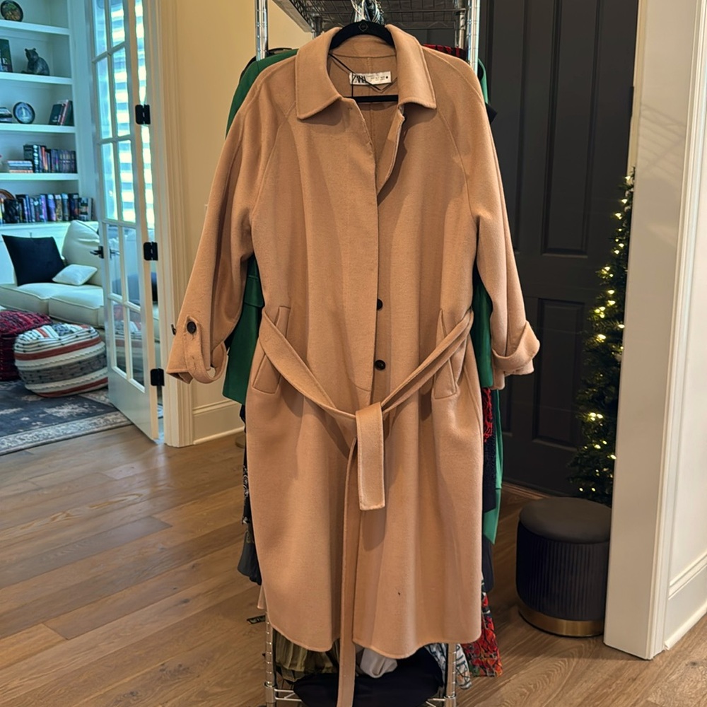 Woolen Trench Coat, brand new, camel, size L, ZARA